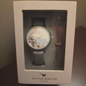 Olivia Burton Watch OBGSET45 Watercolor Floral Gray Silver & Rose Gold